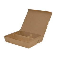 Bio Tek 78 oz Rectangle Kraft Paper Bento Box - 3-Compartment - 11