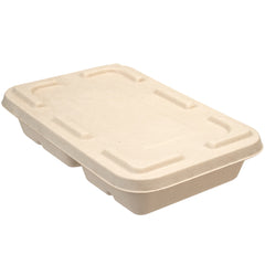 Pulp Tek Rectangle Natural Sugarcane / Bagasse Flat Lid - Fits To Go Container - 100 count box