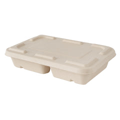 Pulp Tek Rectangle Natural Sugarcane / Bagasse Flat Lid - Fits To Go Container - 100 count box