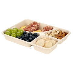 Pulp Tek 43 oz Rectangle Natural Sugarcane / Bagasse To Go Tray - 4-Compartment - 11