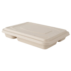 Pulp Tek Rectangle Natural Bagasse Flat Lid - Fits To Go Trays - 100 count box