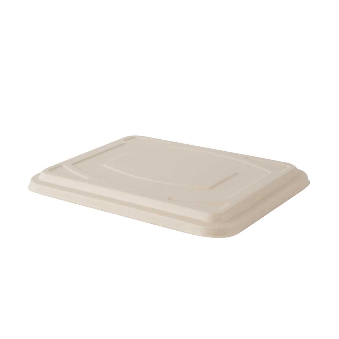Pulp Tek Rectangle Natural Bagasse Flat Lid - Fits To Go Trays - 200 count box