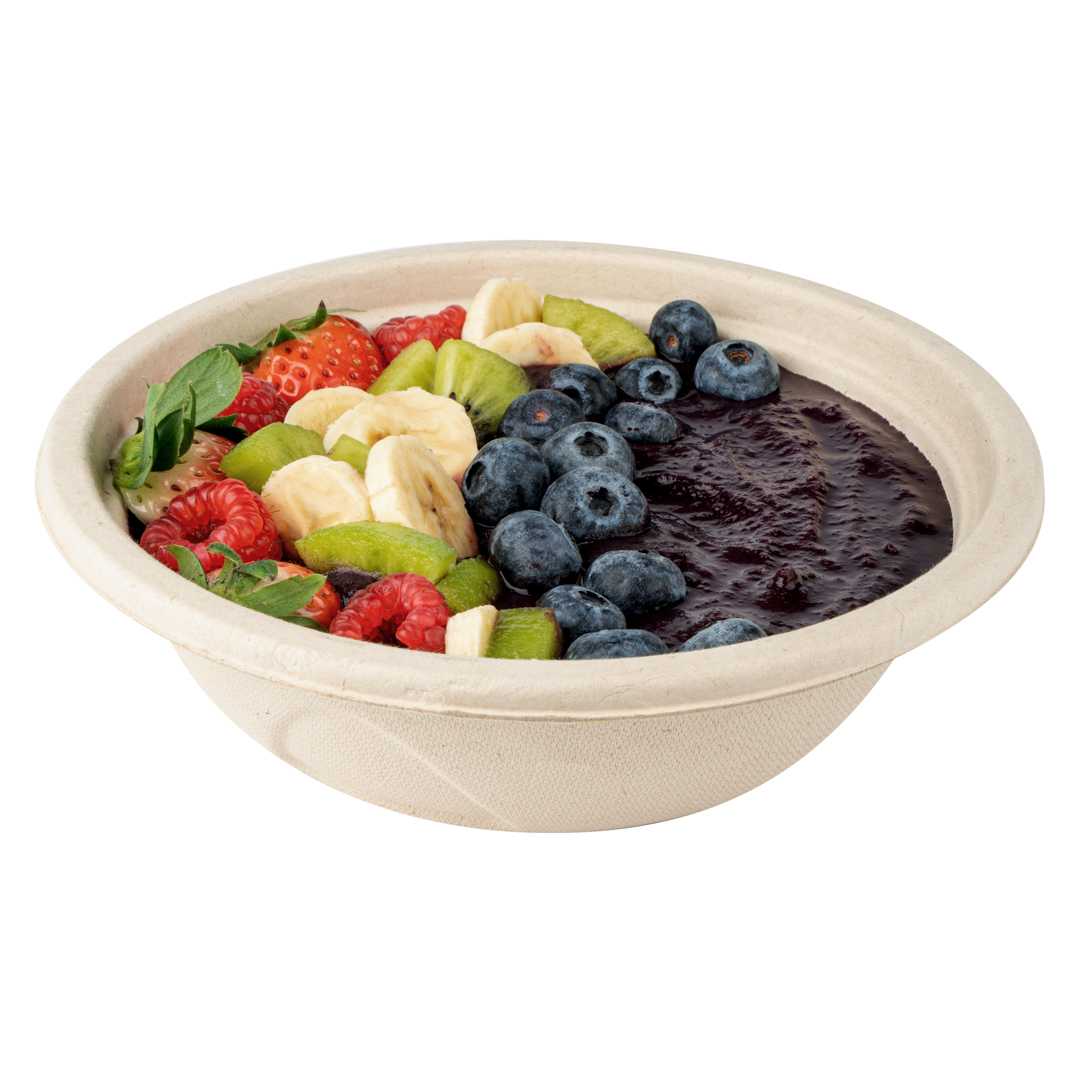 Pulp Tek 25 oz Round Natural Sugarcane / Bagasse Deco Bowl - 7" x 7" x 2" - 25 count box