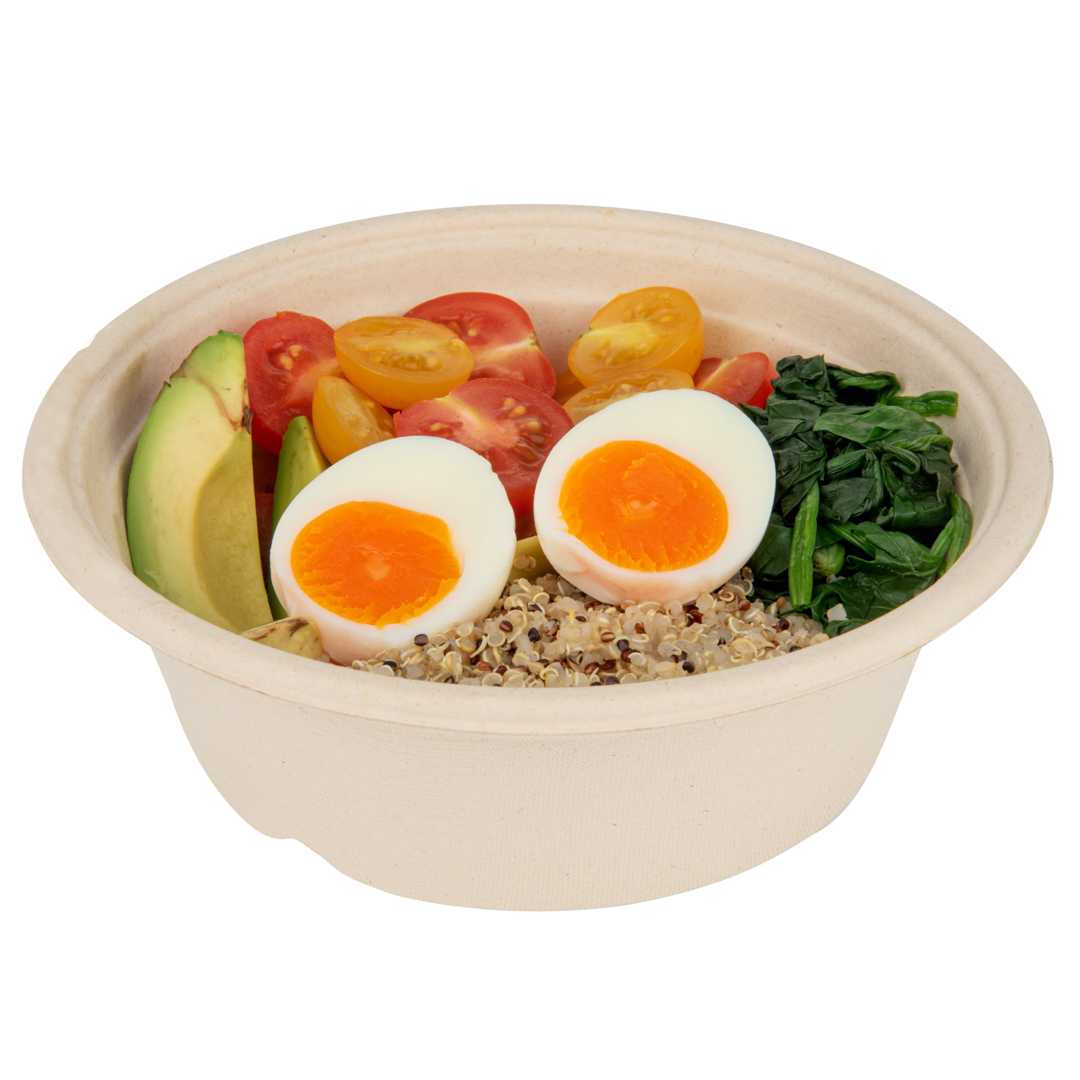 Pulp Tek 30 oz Round Natural Sugarcane / Bagasse To Go Bowl - 7" x 7" x 2 1/2" - 25 count box
