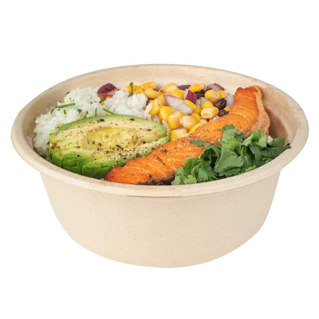 Pulp Tek 37 oz Round Natural Sugarcane / Bagasse To Go Bowl - 7" x 7" x 3" - 25 count box