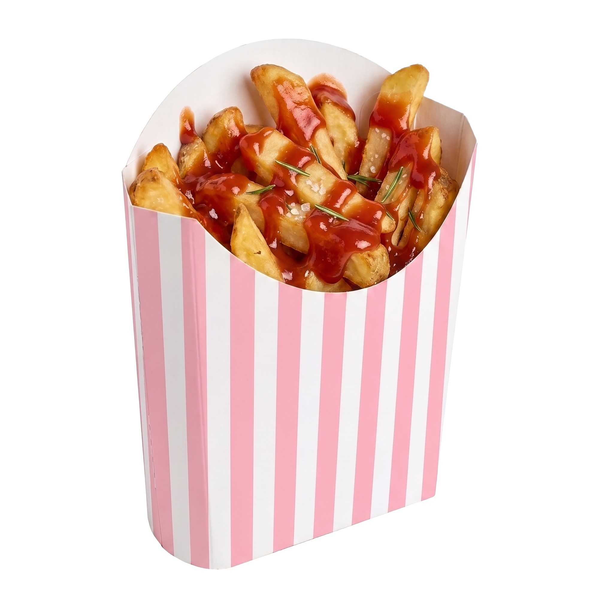 Bio Tek 2 oz Pink and White Stripe Paper Fry Cup / Snack Container - 4" x 2 3/4" x 3 1/2" - 100 count box