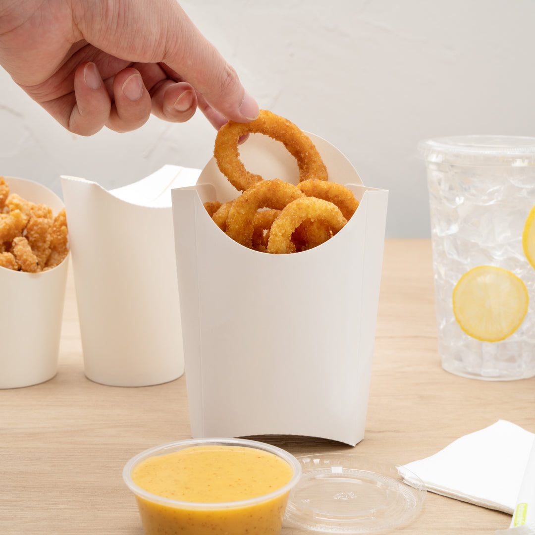 Bioplus Container Fries Bio Tek 4 oz White Paper Fry Cup / Snack Container - 4 3/4