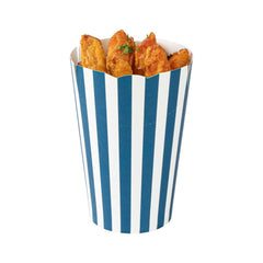 Bio Tek 16 oz Round Blue and White Stripe Paper To Go Fry Cup - 3 1/4