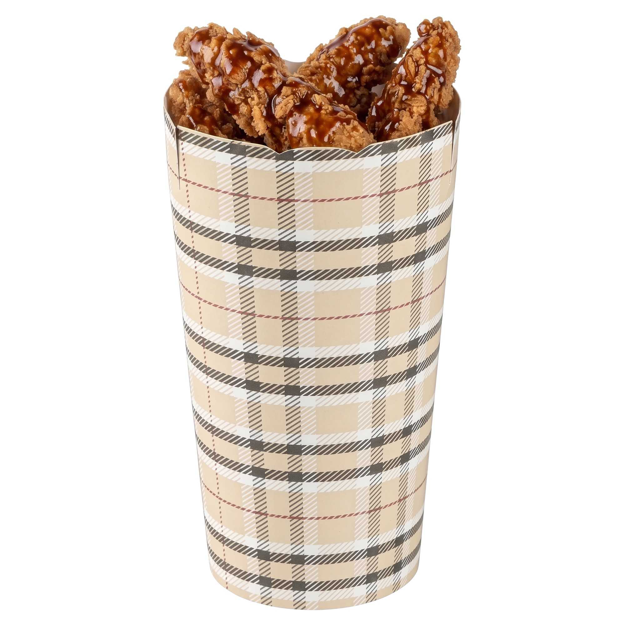 Bio Tek 20 oz Round Plaid Paper To Go Fry Cup - 3 1/4" x 3 1/4" x 5" - 100 count box