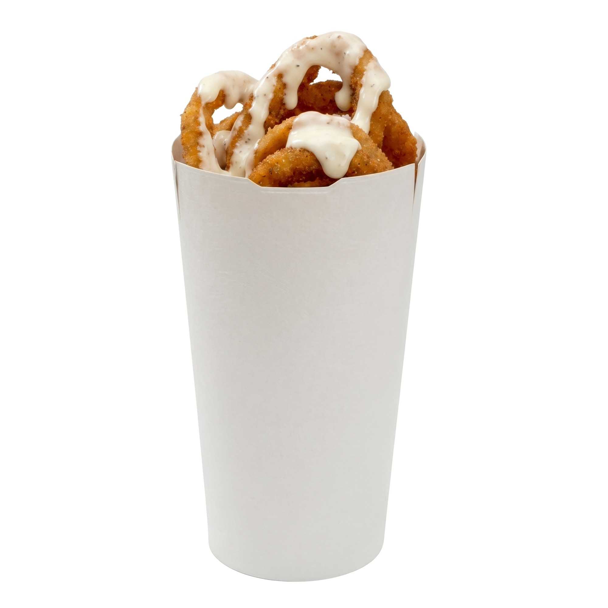 Bio Tek 20 oz Round White Paper To Go Fry Cup - 3 1/4" x 3 1/4" x 5" - 100 count box