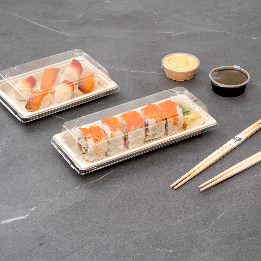 Pulp Tek Rectangle Clear Plastic Lid - Fits Long Sushi Tray - 8 3/4" x ...