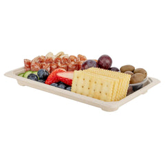 Pulp Tek Rectangle Natural Sugarcane / Bagasse Large Sushi Tray - 8 1/2