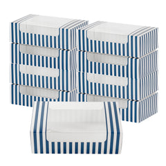 Pastry Tek Blue and White Stripe Paper Pastry / Cake Box - with Window - 7 3/4