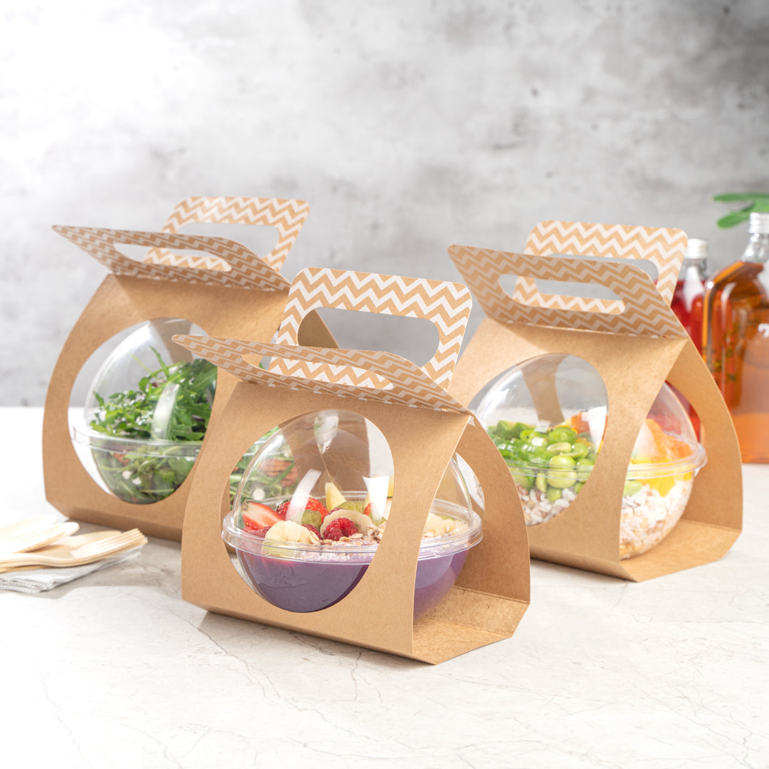 Sphere Packaging Thermo Tek Kraft Paper Sphere Salad Container Carrier - Fits 12 oz - 50 ...