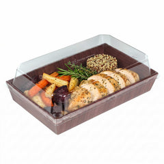 Matsuri Vision Rectangle Wood Grain Paper Medium Sushi Tray - 8