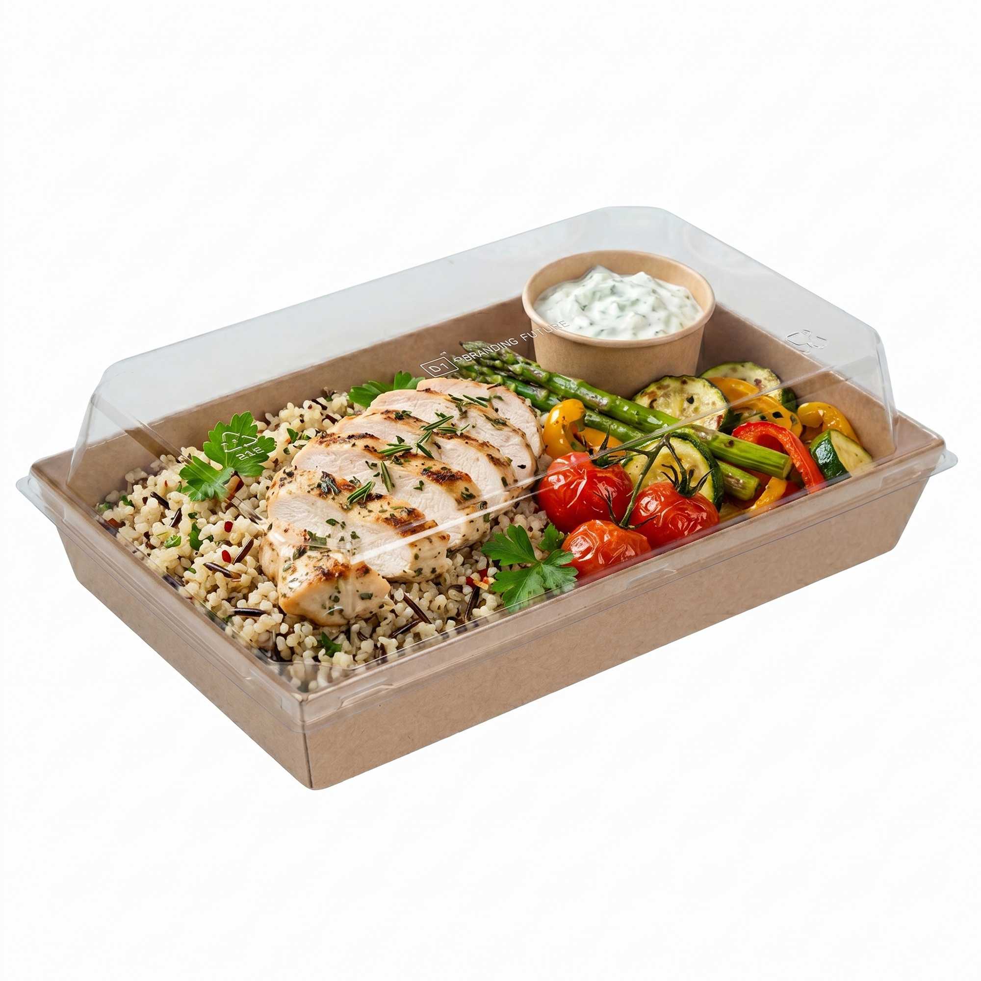Matsuri Vision Rectangle Kraft Paper Medium Sushi Tray - 8" x 5" x 1 1/2" - 50 count box
