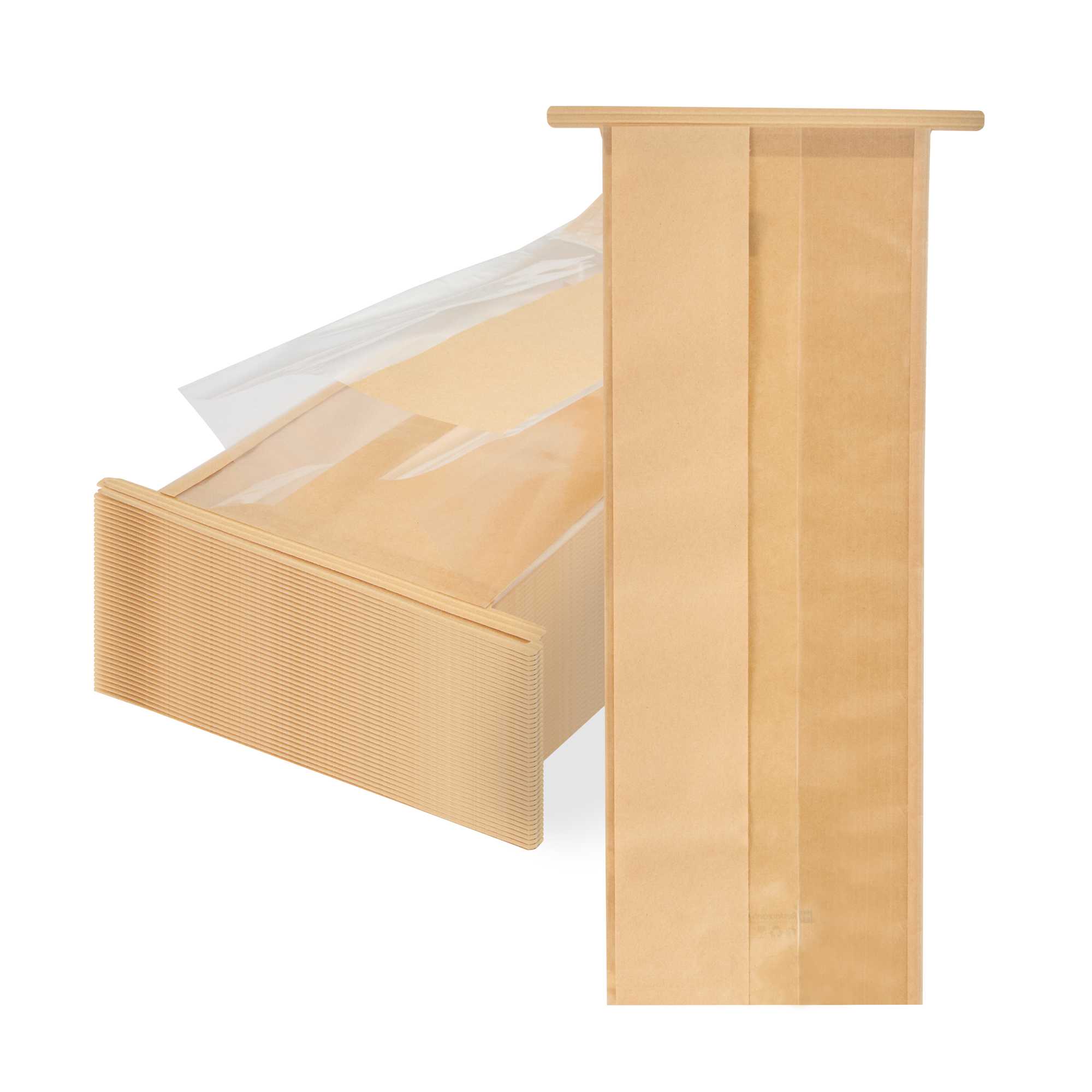Bag Tek Kraft Paper Bakery Tin Tie Bag - with Window - 4 3/4" x 3 1/2" x 12 1/2" - 1000 count box