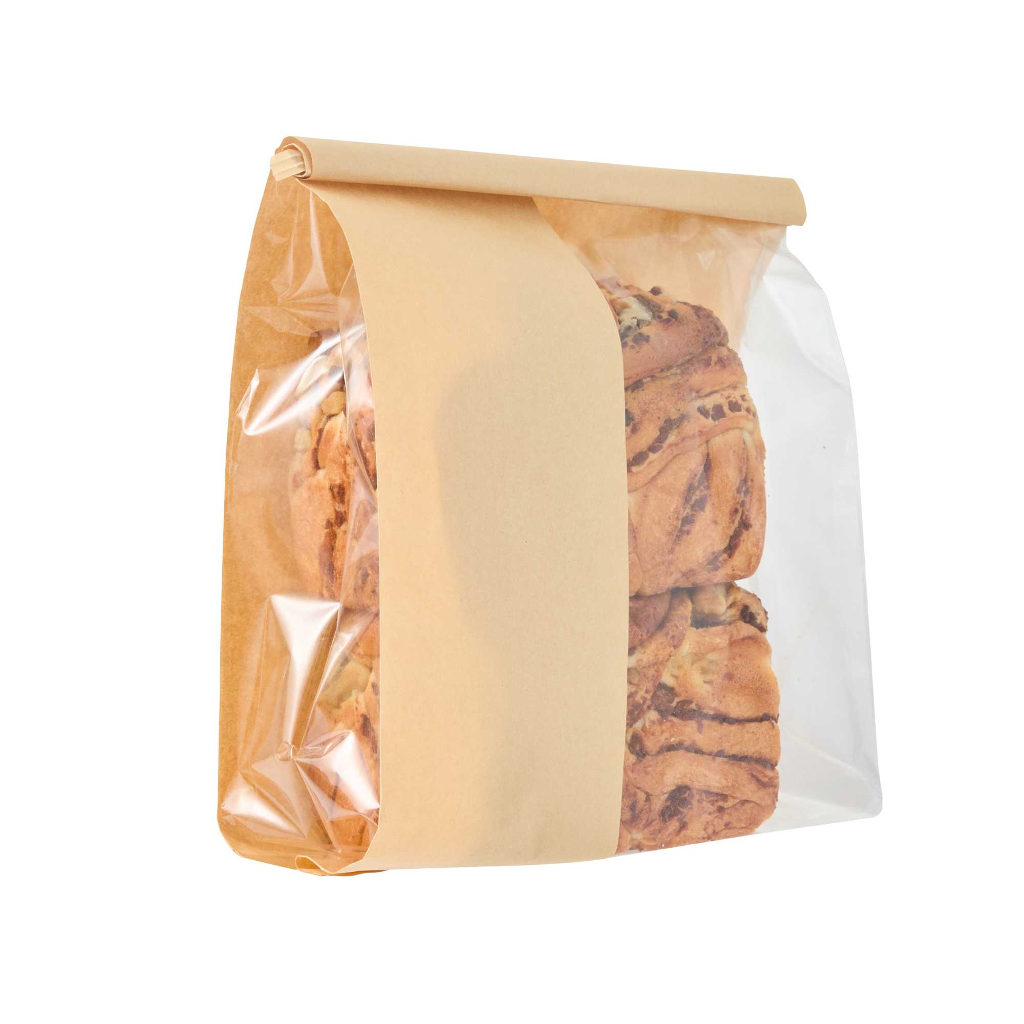 Bag Tek Kraft Paper Bakery Tin Tie Bag - with Window - 8 1/4" x 4" x 13 3/4" - 100 count box