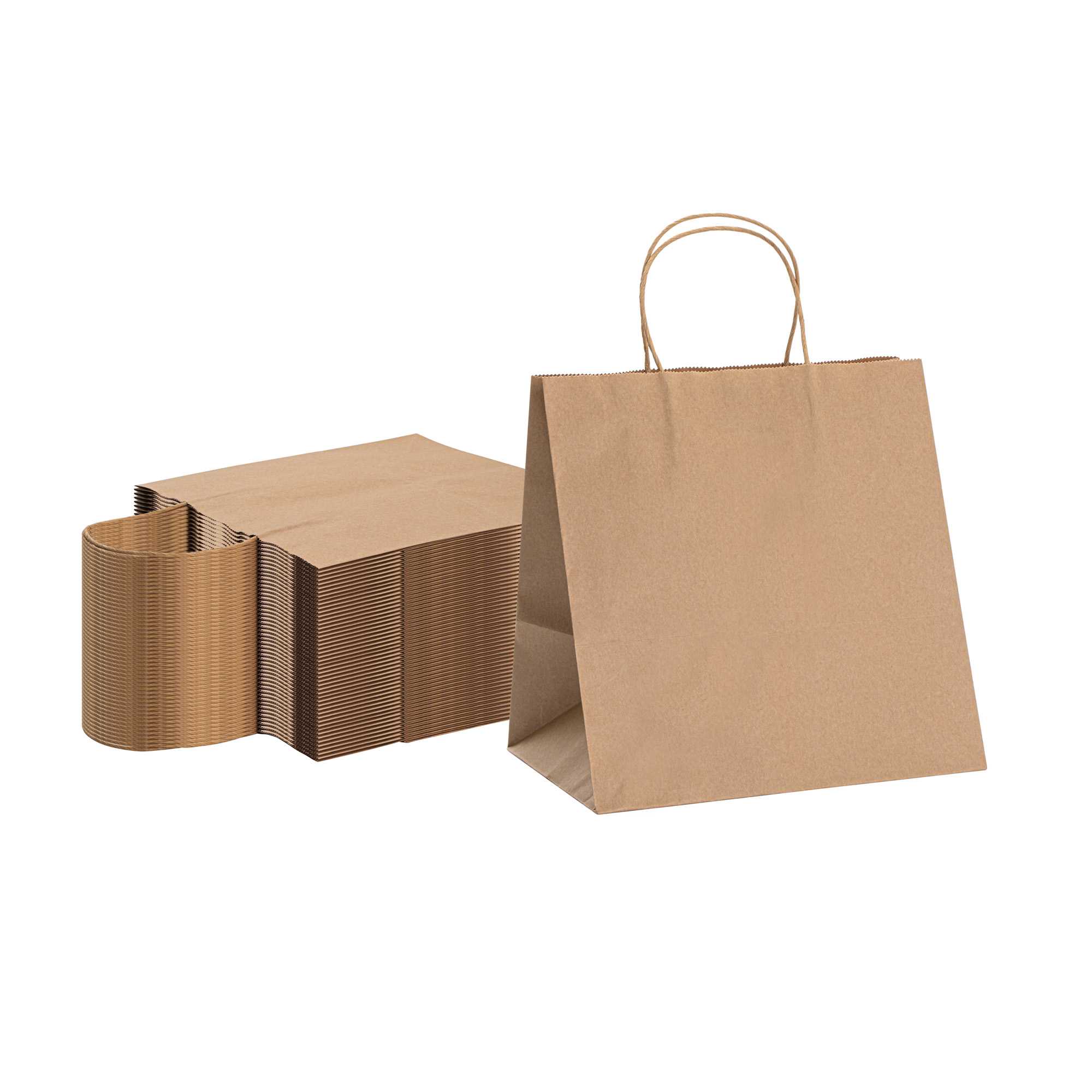 Saving Nature Kraft Paper Retail Bag - with Handles - 10 1/4" x 7 3/4" x 10 1/2" - 100 count box