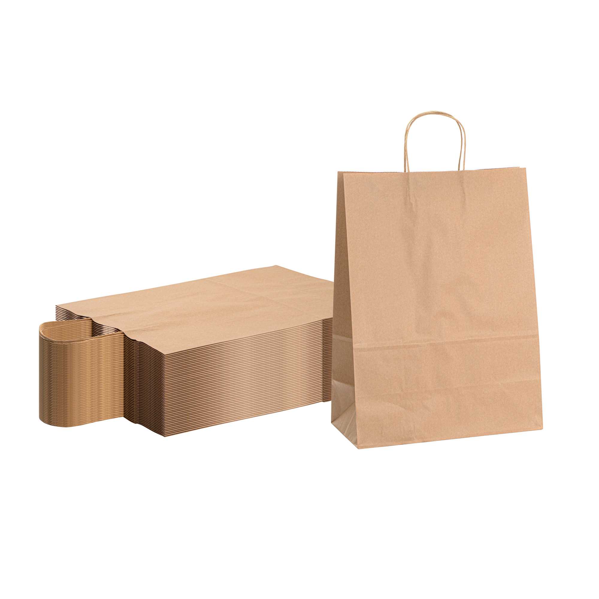 Saving Nature Kraft Paper Retail Bag - with Handles - 12 1/2" x 6 1/4" x 17" - 100 count box