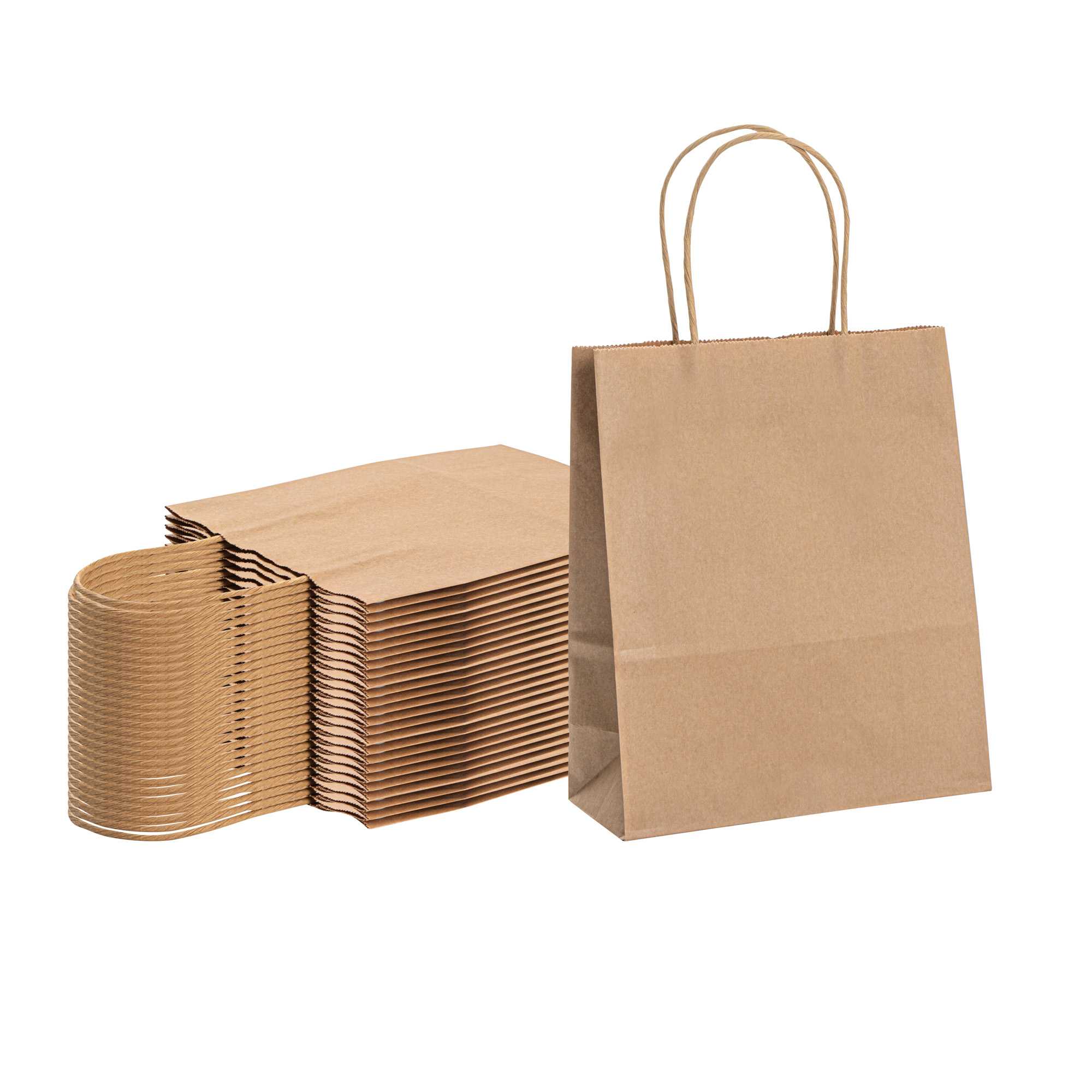 Saving Nature Kraft Paper Retail Bag - with Handles - 7" x 3 1/4" x 8 1/2" - 100 count box