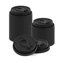 Restpresso Black Plastic 2-in-1 Straw or Sippy Coffee Cup Lid - with Detachable Double Plug, Fits 8, 12, 16 and 20 oz - 25 count box