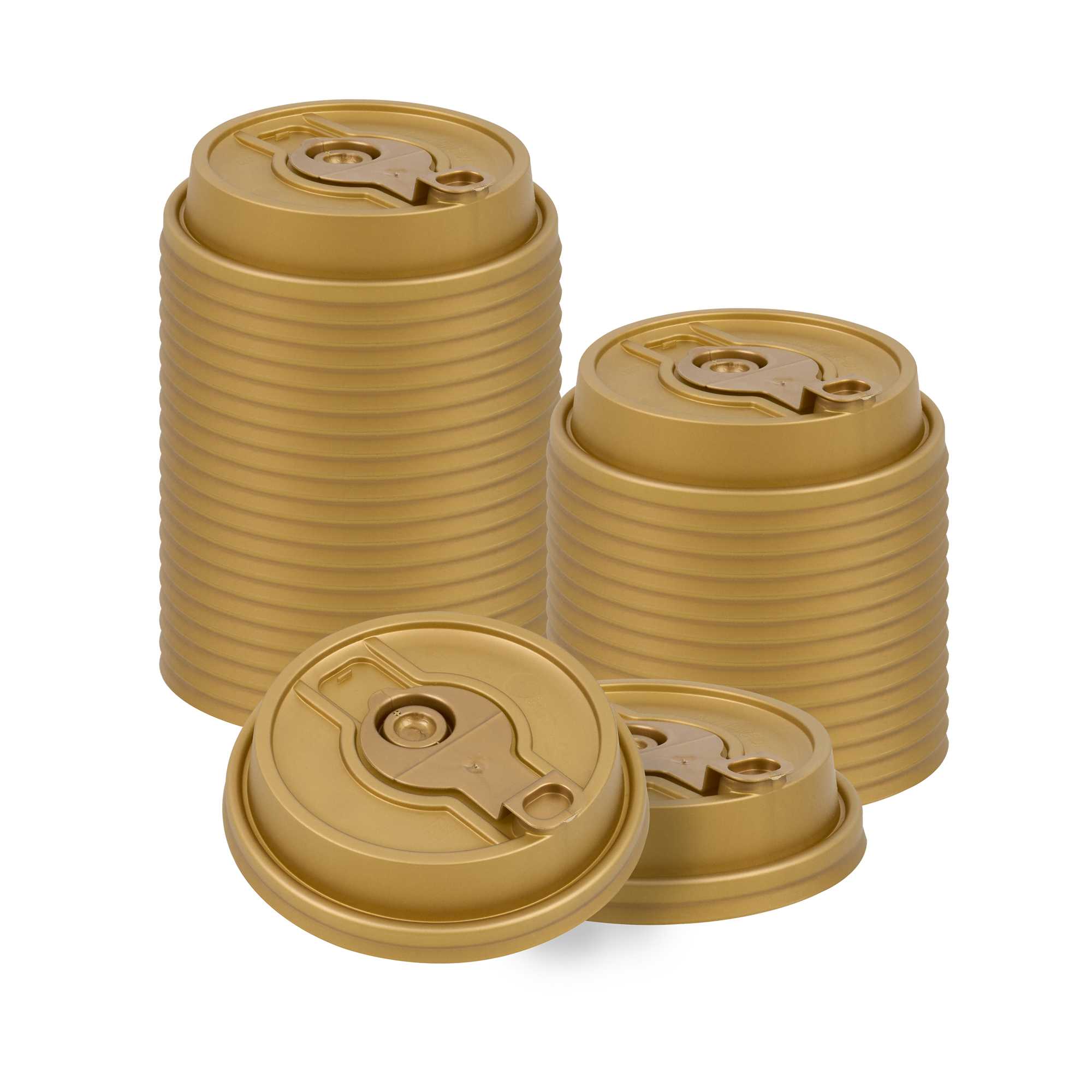 Restpresso Gold Plastic 2-in-1 Straw or Sippy Coffee Cup Lid - with Detachable Double Plug, Fits 8, 12, 16 and 20 oz - 25 count box