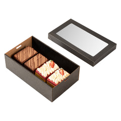 Cater Tek Rectangle Black Paper Catering Box - with Window Lid - 10 1/4