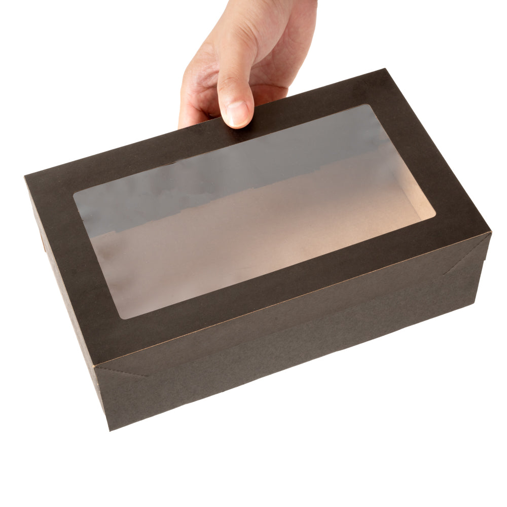 Paper Count Box Cater Tek Rectangle Black Paper Catering Box - with Window Lid - 10 1/4 ...
