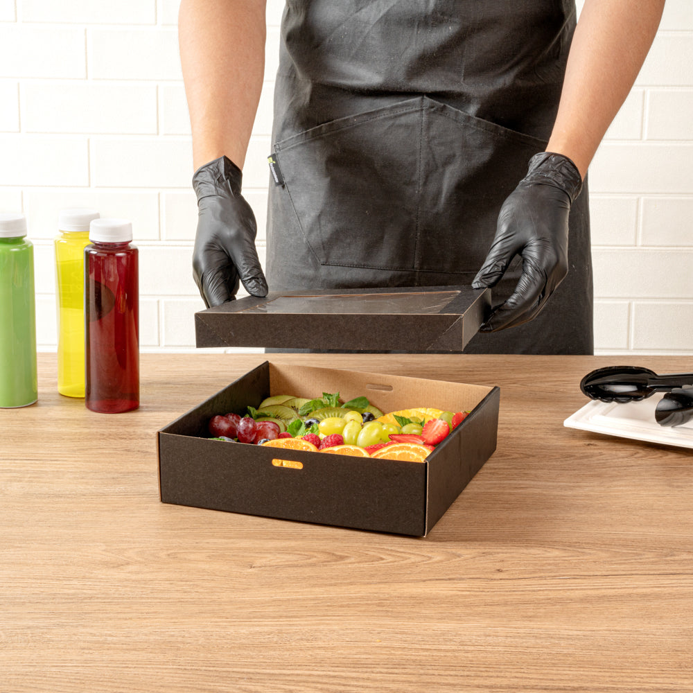 Paper Count Box Cater Tek Square Black Paper Catering Box - with Window Lid - 9