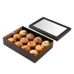 Cater Tek Rectangle Black Paper Catering Box - with Window Lid - 14 1/4