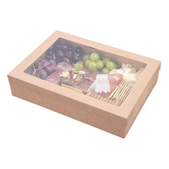 Cater Tek Rectangle Kraft Paper Catering Box - with Window Lid - 14 1/4