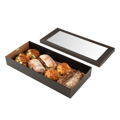 Cater Tek Rectangle Black Paper Catering Box - with Window Lid - 22 1/4