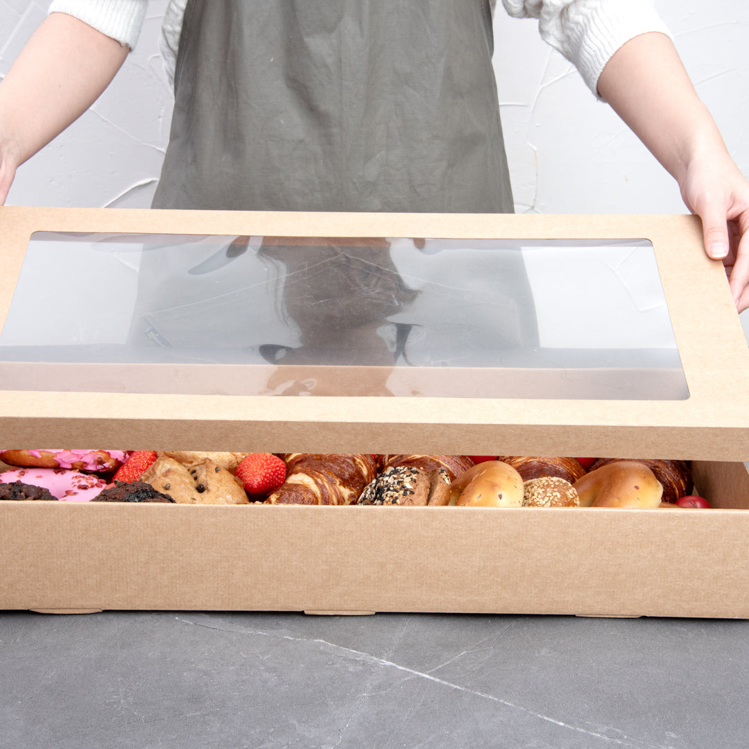 2 Count Box Cater Tek Rectangle Kraft Paper Catering Box - with Window Lid - 22 1/4 ...