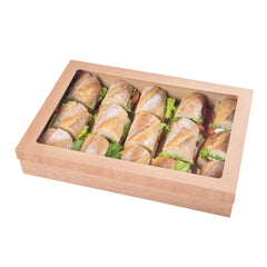 Cater Tek Rectangle Kraft Paper Catering Box - with Window Lid - 18