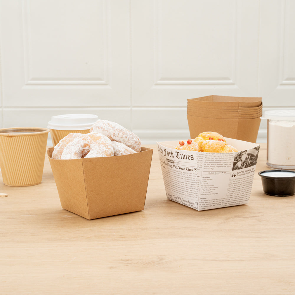 Bio Tek Square Kraft Paper Snack Box - 4 1/4