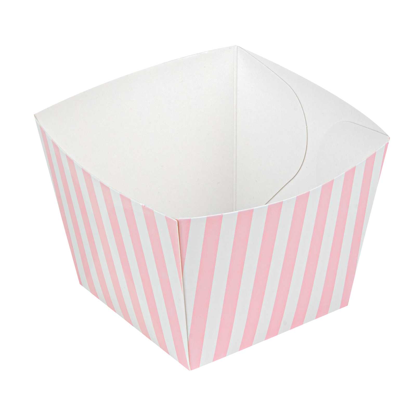 Bio Tek Square Pink and White Stripe Paper Snack Box - 4 1/4" x 4 1/4" x 3 1/4" - 800 count box