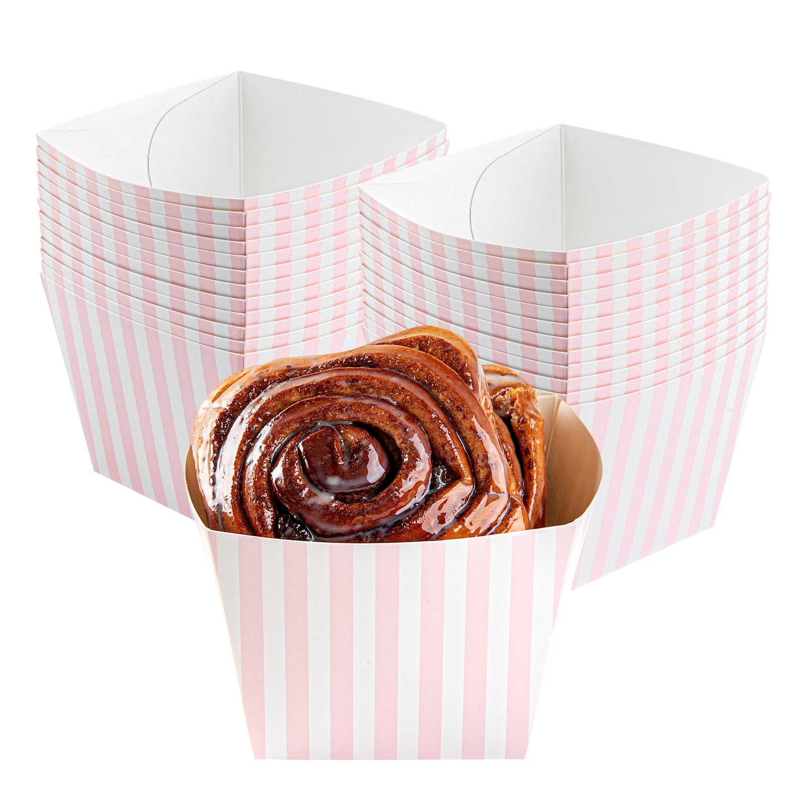Bio Tek Square Pink and White Stripe Paper Snack Box - 4 1/4" x 4 1/4" x 3 1/4" - 800 count box