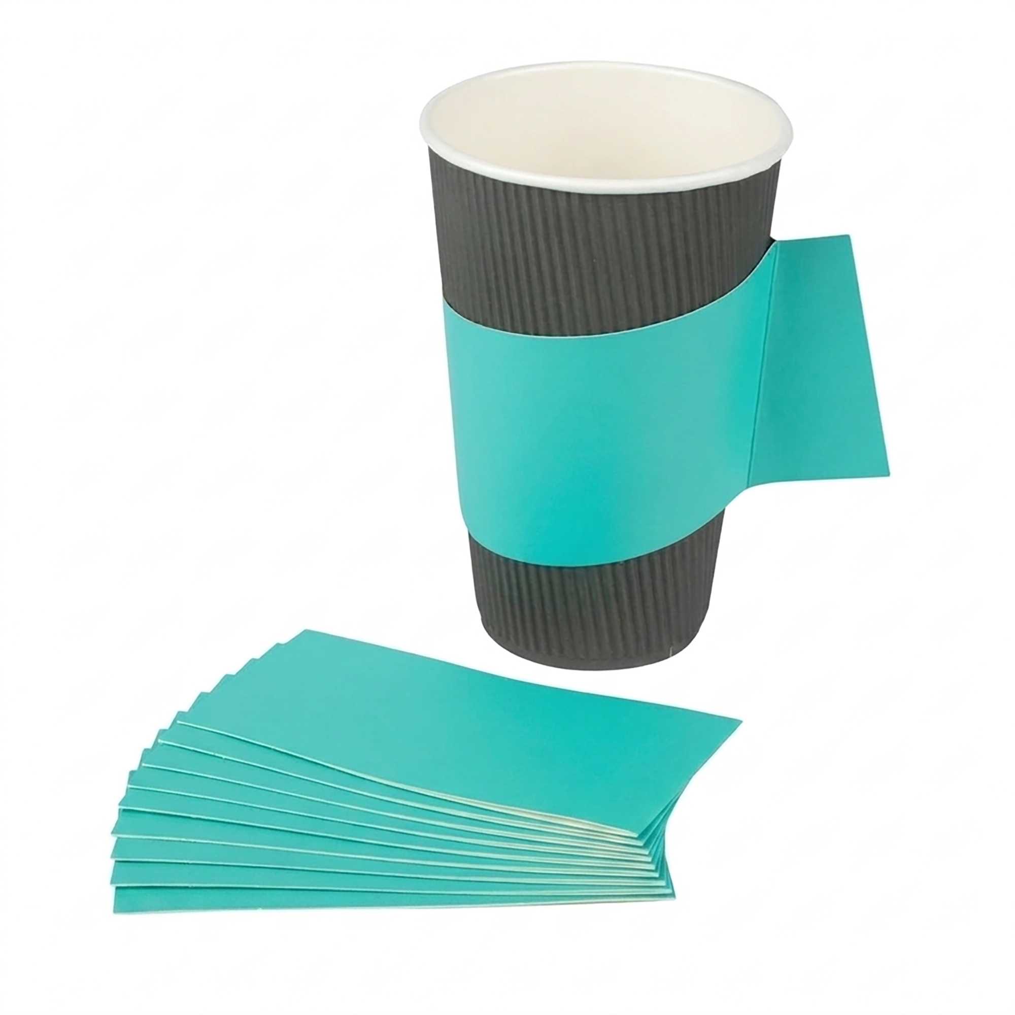 Restpresso Turquoise Paper Coffee Cup Sleeve - with Handle, Fits 12 / 16 / 20 oz Cups - 1000 count box