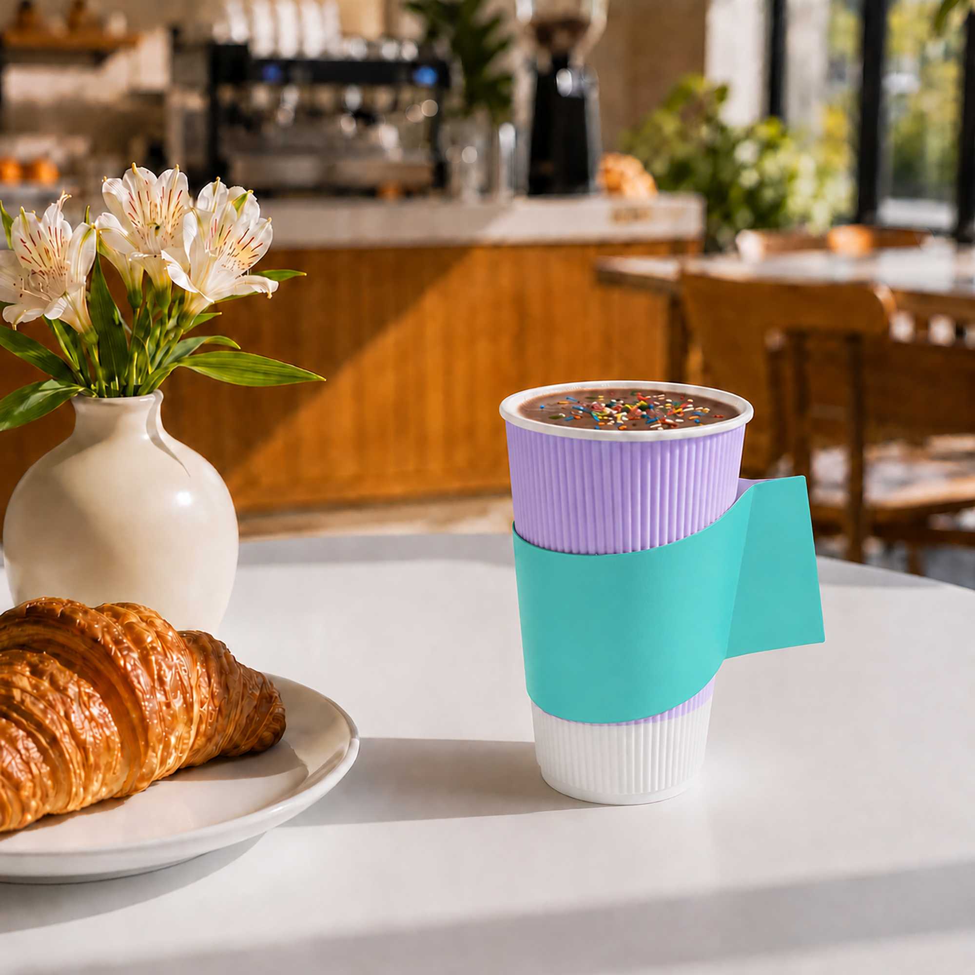Restpresso Turquoise Paper Coffee Cup Sleeve - with Handle, Fits 12 / 16 / 20 oz Cups - 1000 count box