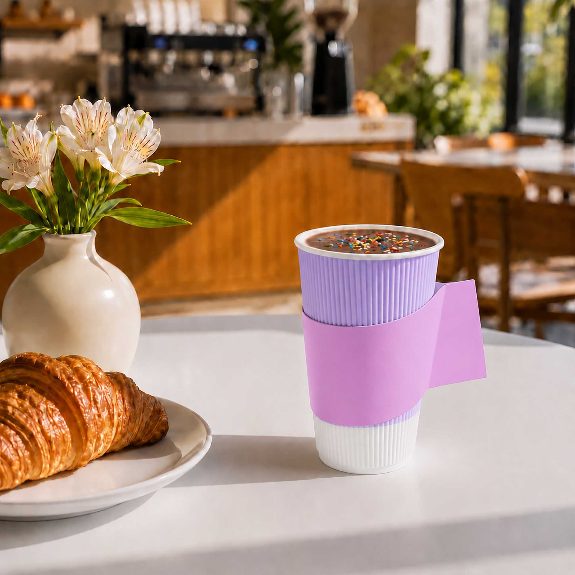 Restpresso Lavender Purple Paper Coffee Cup Sleeve - with Handle, Fits 12 / 16 / 20 oz Cups - 1000 count box