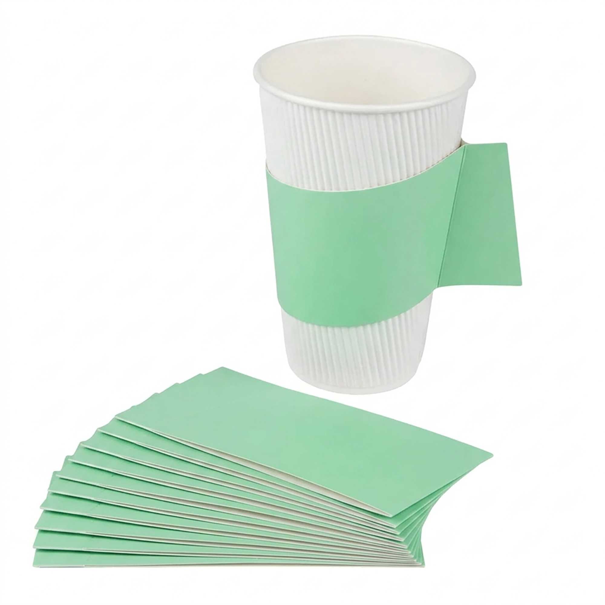Restpresso Mint Green Paper Coffee Cup Sleeve - with Handle, Fits 12 / 16 / 20 oz Cups - 1000 count box