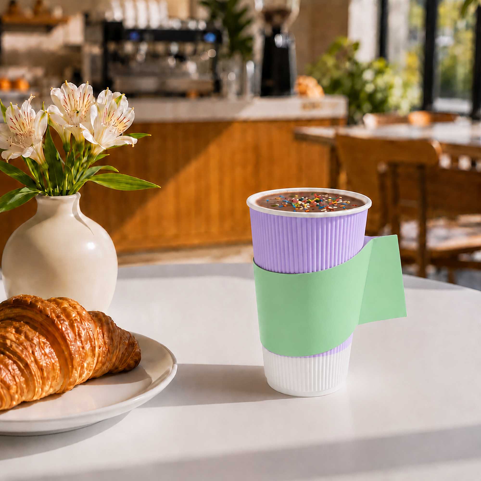Restpresso Mint Green Paper Coffee Cup Sleeve - with Handle, Fits 12 / 16 / 20 oz Cups - 1000 count box