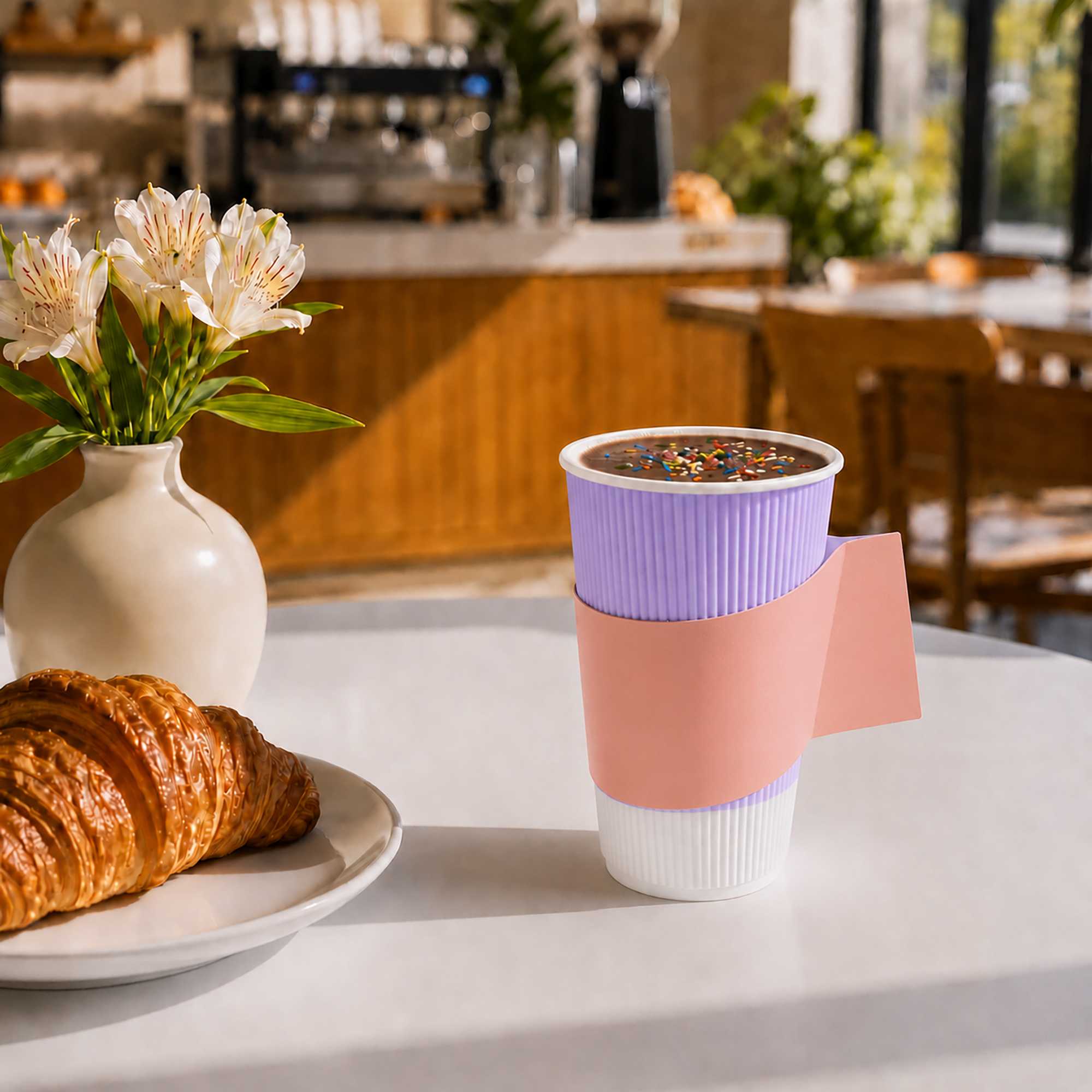 Restpresso Nude Paper Coffee Cup Sleeve - with Handle, Fits 12 / 16 / 20 oz Cups - 1000 count box