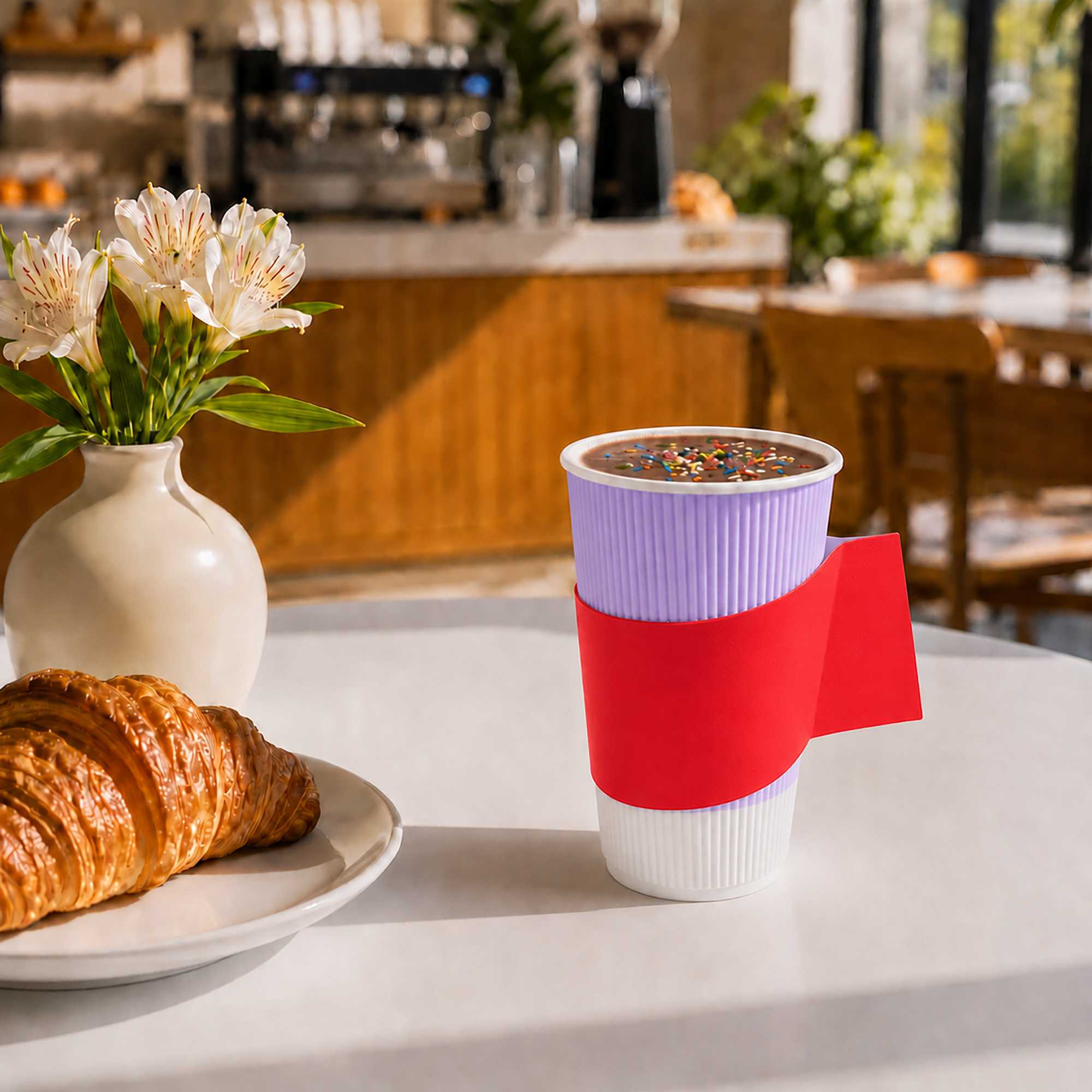 Restpresso Red Paper Coffee Cup Sleeve - with Handle, Fits 12 / 16 / 20 oz Cups - 1000 count box