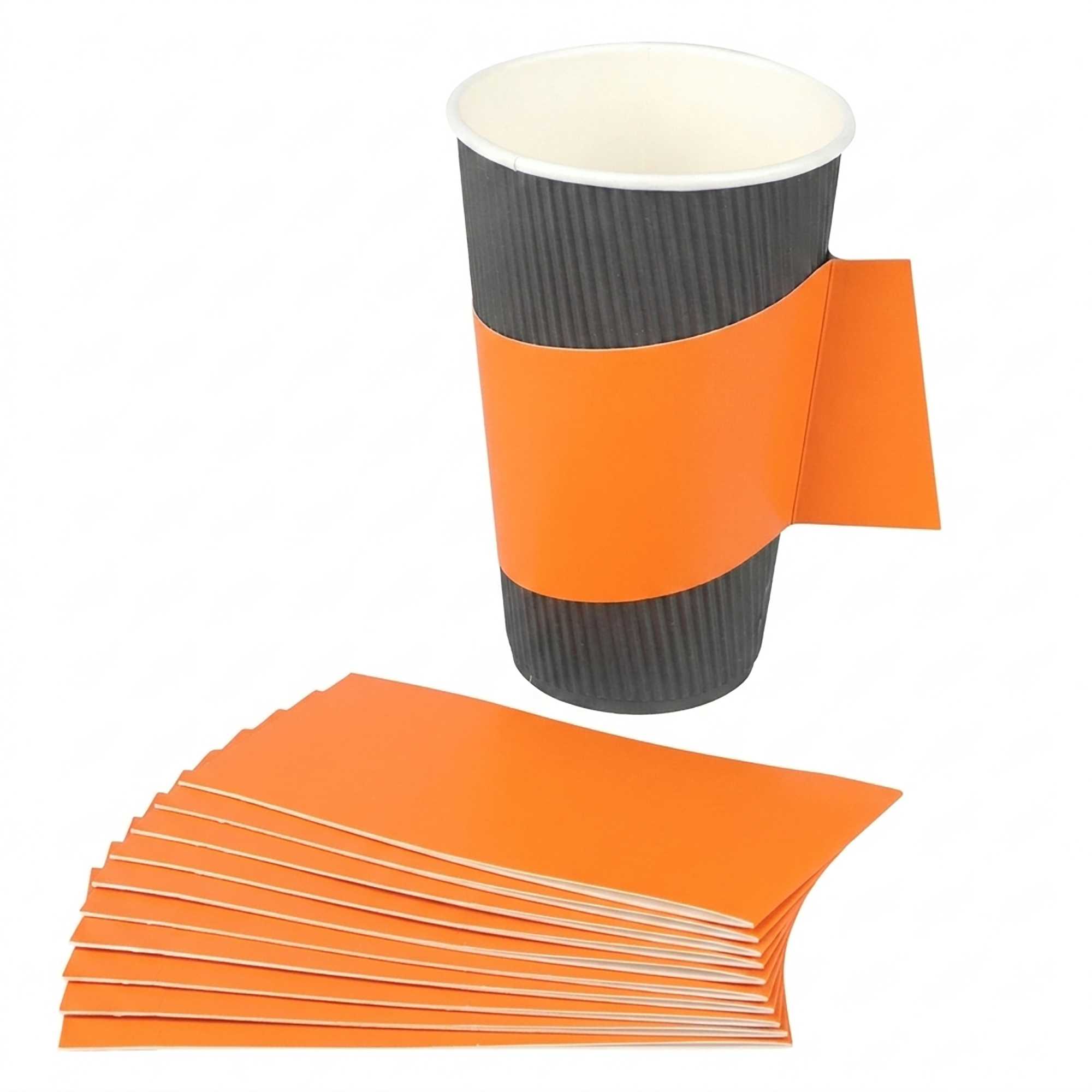 Restpresso Orange Paper Coffee Cup Sleeve - with Handle, Fits 12 / 16 / 20 oz Cups - 1000 count box