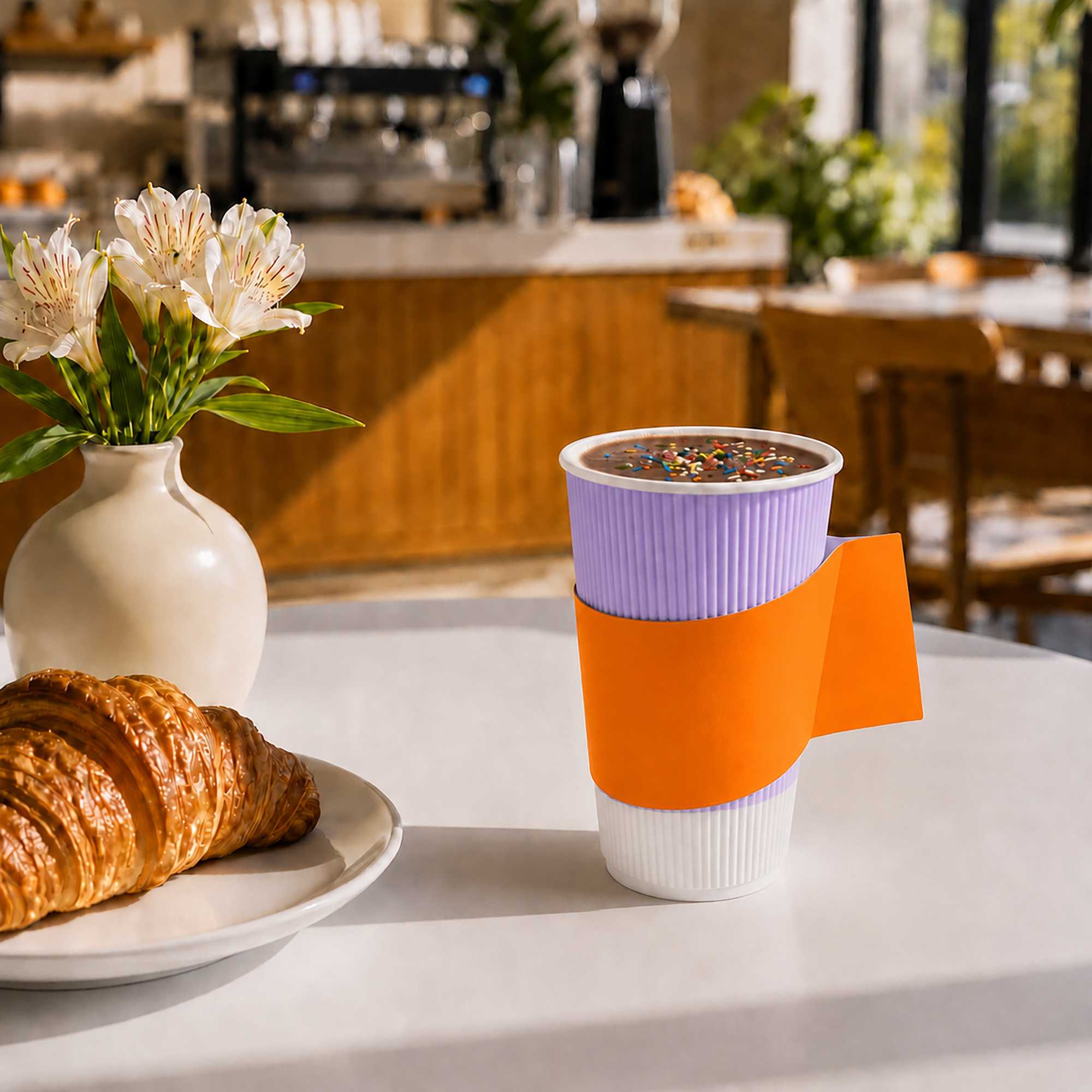 Restpresso Orange Paper Coffee Cup Sleeve - with Handle, Fits 12 / 16 / 20 oz Cups - 1000 count box