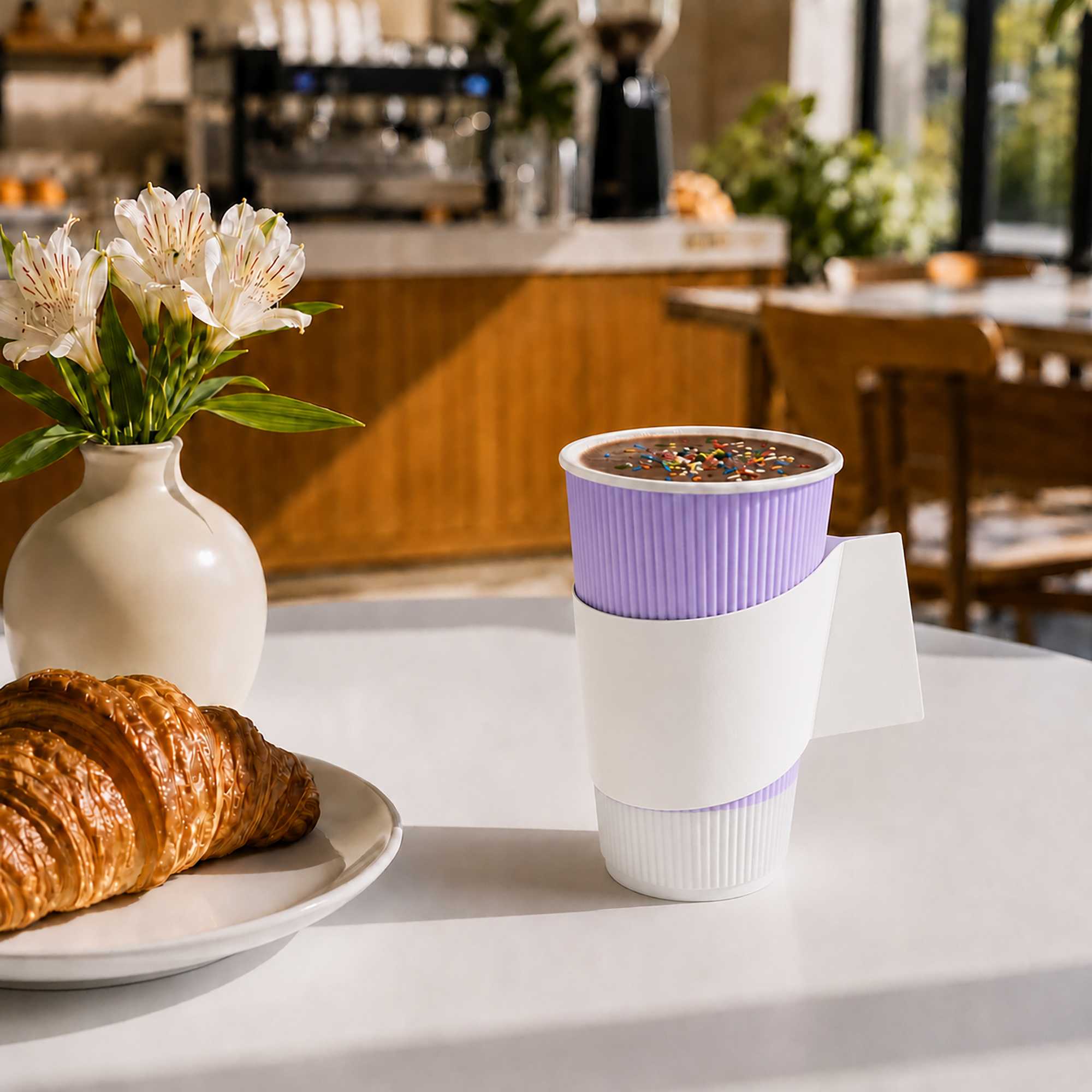 Restpresso White Paper Coffee Cup Sleeve - with Handle, Fits 12 / 16 / 20 oz Cups - 1000 count box