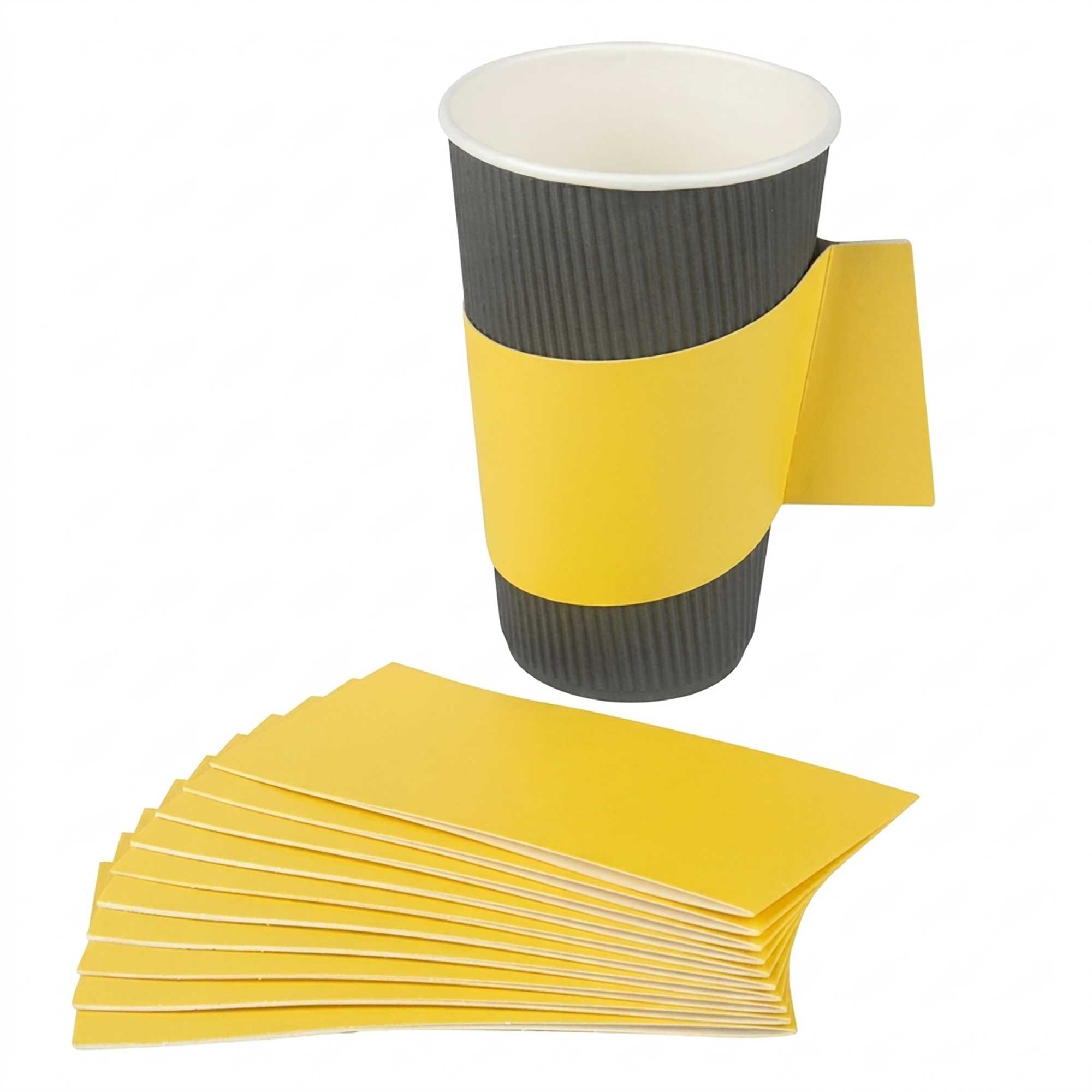 Restpresso Yellow Paper Coffee Cup Sleeve - with Handle, Fits 12 / 16 / 20 oz Cups - 1000 count box