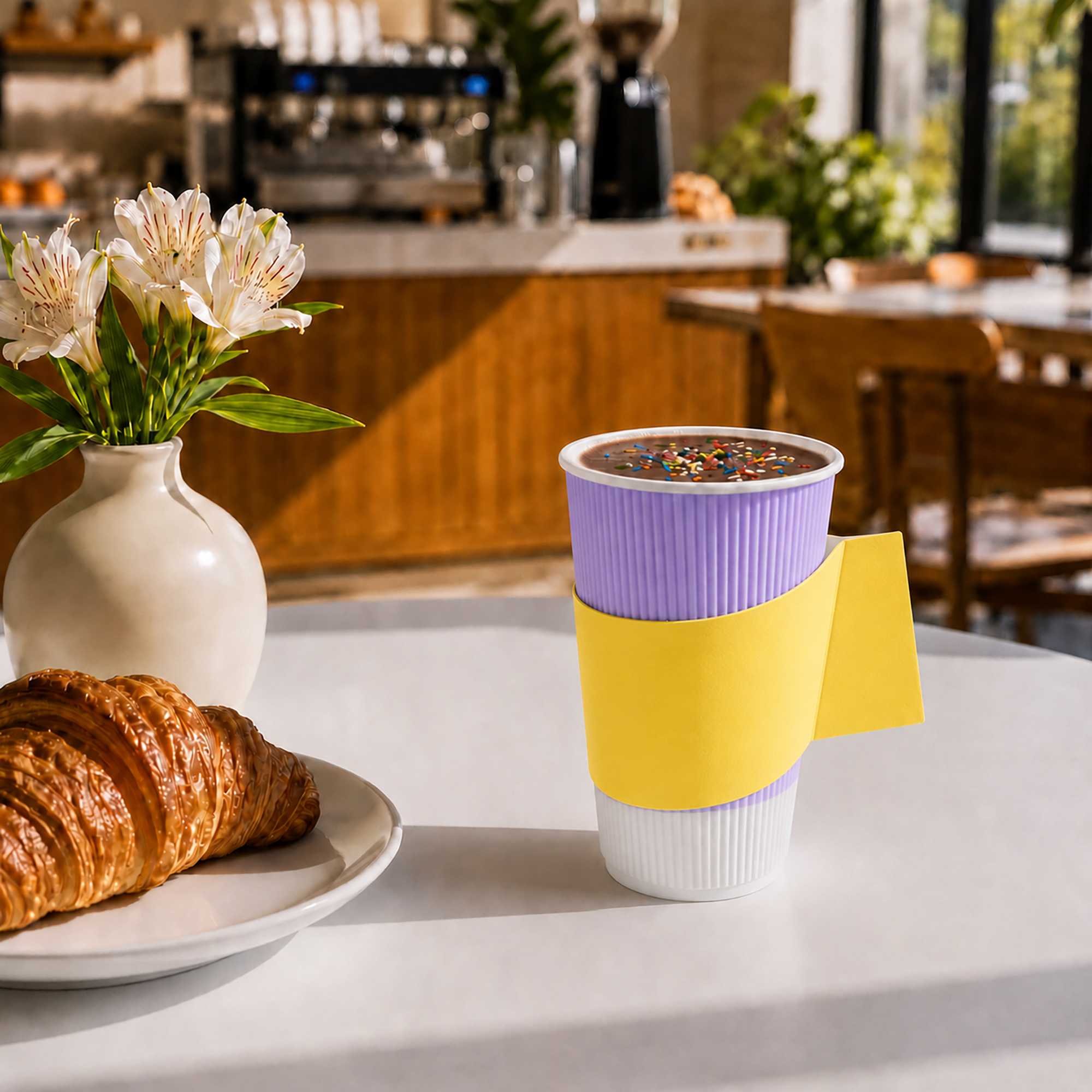 Restpresso Yellow Paper Coffee Cup Sleeve - with Handle, Fits 12 / 16 / 20 oz Cups - 1000 count box